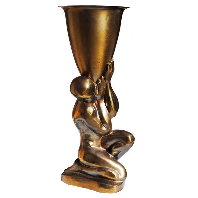 An Art Deco Brutalist Torchiere Bronze Lamps at 1stDibs