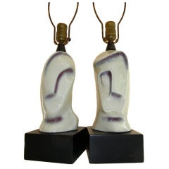 Pair of Rare Picasso Style Handcrafted Ceramic Lamps, "His & Hers" 8