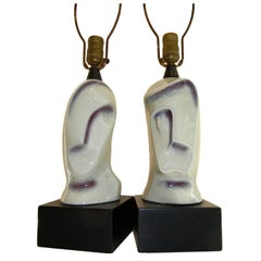 Vintage Pair of Rare Picasso Style Handcrafted Ceramic Lamps, "His & Hers"