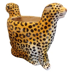 Vintage A Rare Double Leopard Hand Painted  Ceramic Planter