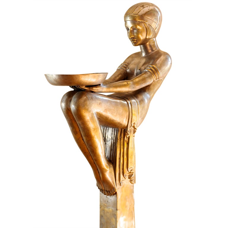 A Rare Art Deco Sculptural Female Figure on Pedestal