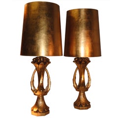 Pair of "Fugitti" Gilt  Sculptural Lamps