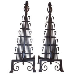 Pair of Massive Arts 
Crafts Hand Wrought Andirons