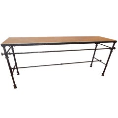 An Oversized Iron & Travertine Console Table/Industrial Table