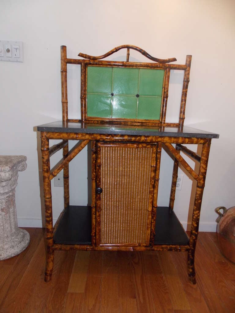 A British Colonial Late 19thc Bamboo and Marble Top Server