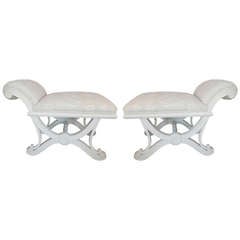 Pair  of Hollywood  Regency Scrolled Backed Benches