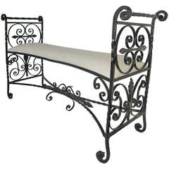 French Art Nouveau Hand-Forged Scrolled Iron Bench