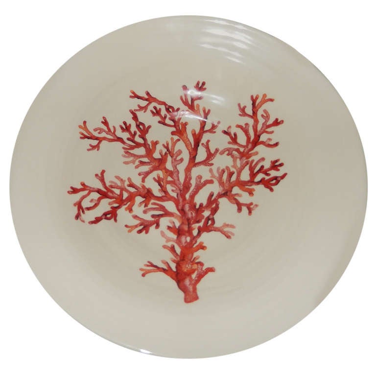 A Large Hand Painted Ceramic Coral Themed Bowl at 1stdibs