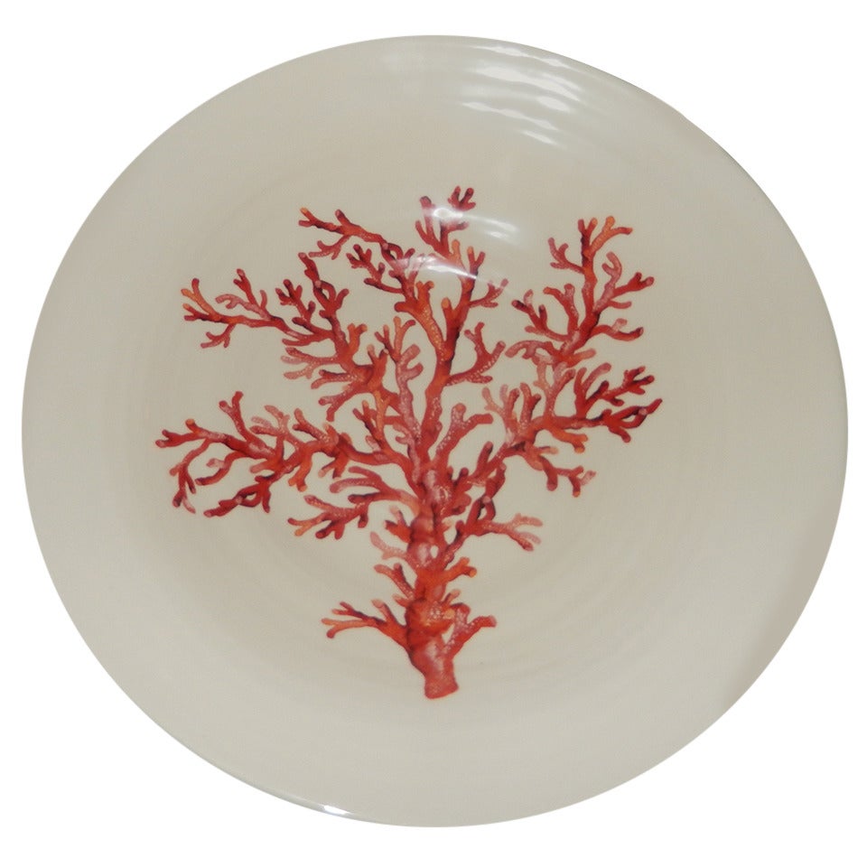 A Large  Hand Painted Ceramic Coral Themed Bowl