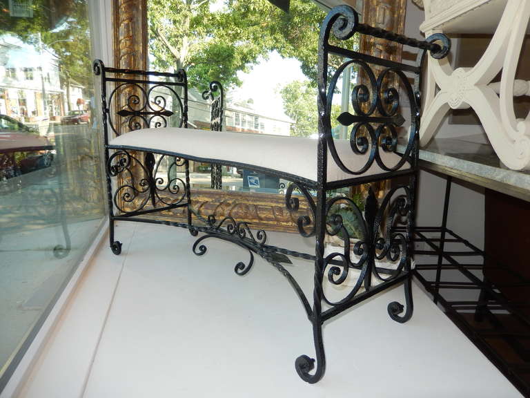 French Art Nouveau Hand-Forged Scrolled Iron Bench In Excellent Condition In Bellport, NY