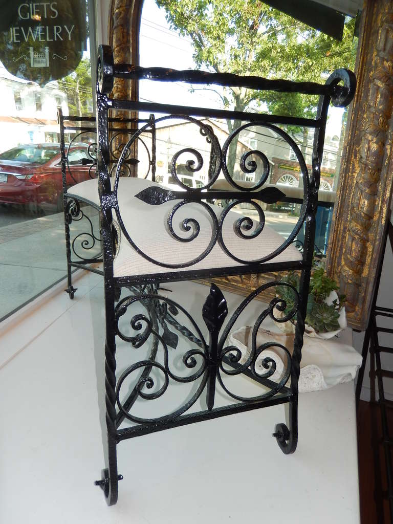 20th Century French Art Nouveau Hand-Forged Scrolled Iron Bench