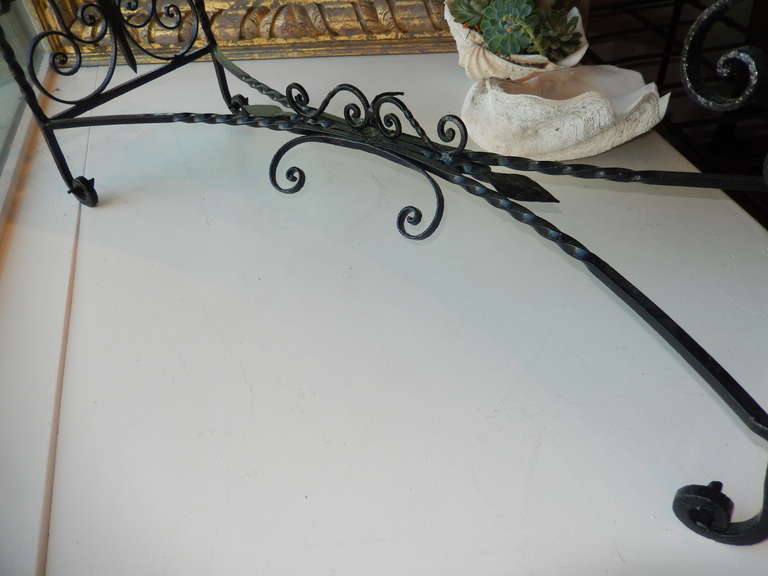 Fabric French Art Nouveau Hand-Forged Scrolled Iron Bench
