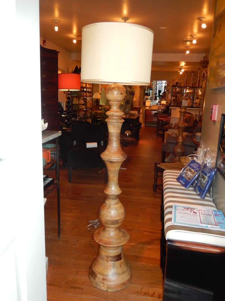 Hand Turned Mango Wood Standing Lamp at 1stDibs