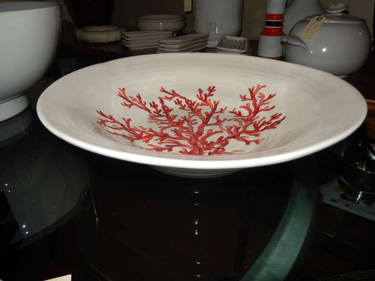 Modern A Large  Hand Painted Ceramic Coral Themed Bowl