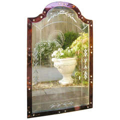 Vintage French Hand-Etched Art Deco Mirror