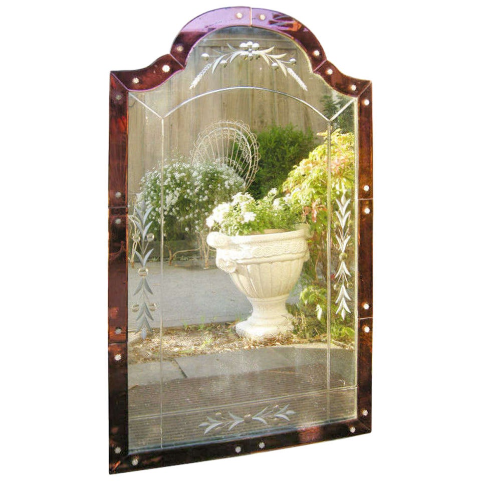 French Hand-Etched Art Deco Mirror