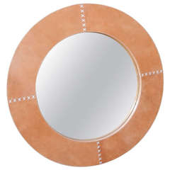 A Circular Large Stiched Leather Mirror