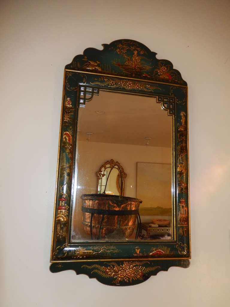 Belgian Dutch China Trade Églomisé Chinoiserie Wall Mirror