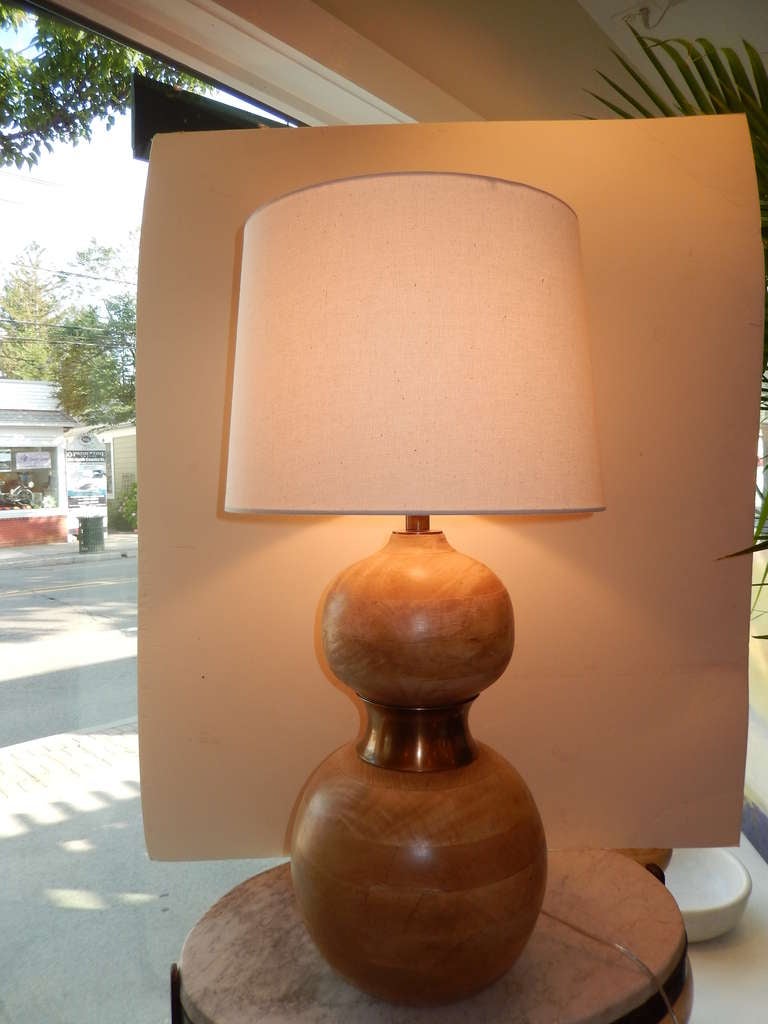 Pair of Bulbous Form Large Modern Mango Wood Lamp