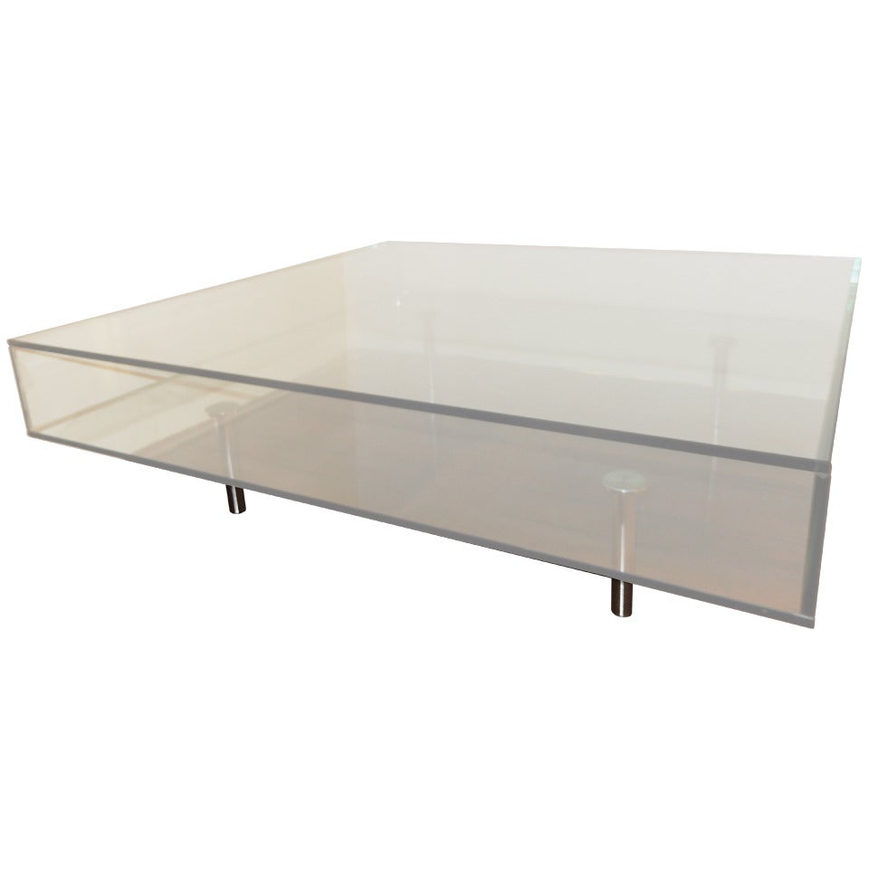 Rare 1980s Glass and Chrome Footed Coffee Table