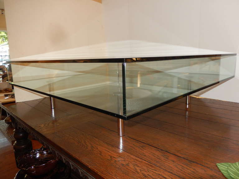 20th Century Rare 1980s Glass and Chrome Footed Coffee Table