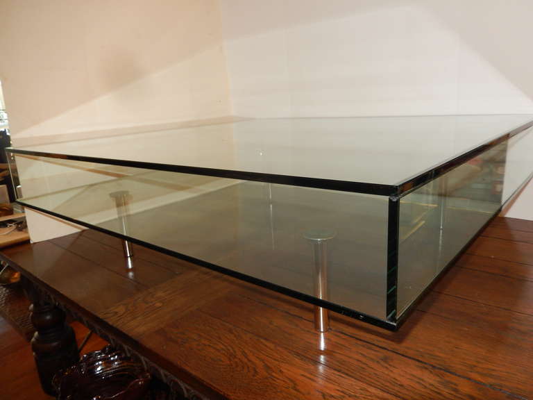 Italian Rare 1980s Glass and Chrome Footed Coffee Table