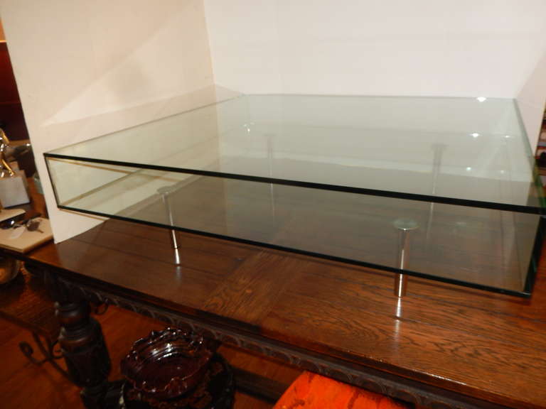 Rare 1980s Glass and Chrome Footed Coffee Table 2