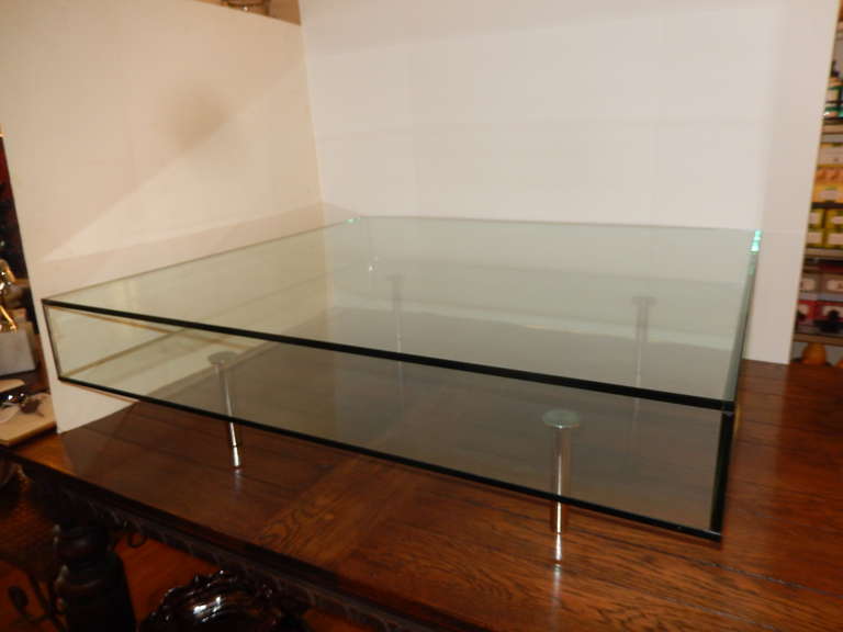 Modern Rare 1980s Glass and Chrome Footed Coffee Table