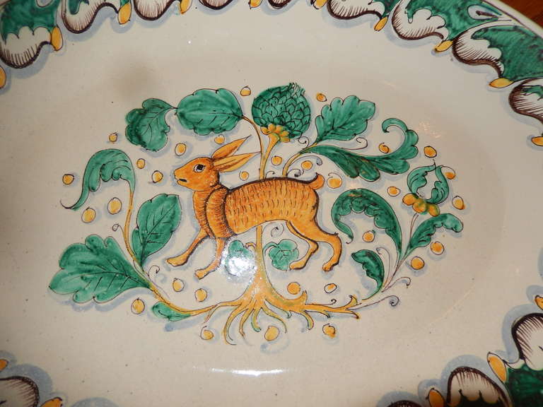 An Antique Italian Large Oval Hare Platter In Excellent Condition In Bellport, NY