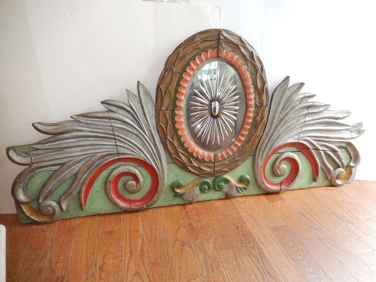 American Craftsman An Antique Americana Carnival Art, Wood & Glass Wall Mount
