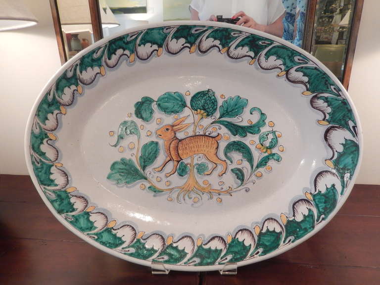Ironstone An Antique Italian Large Oval Hare Platter