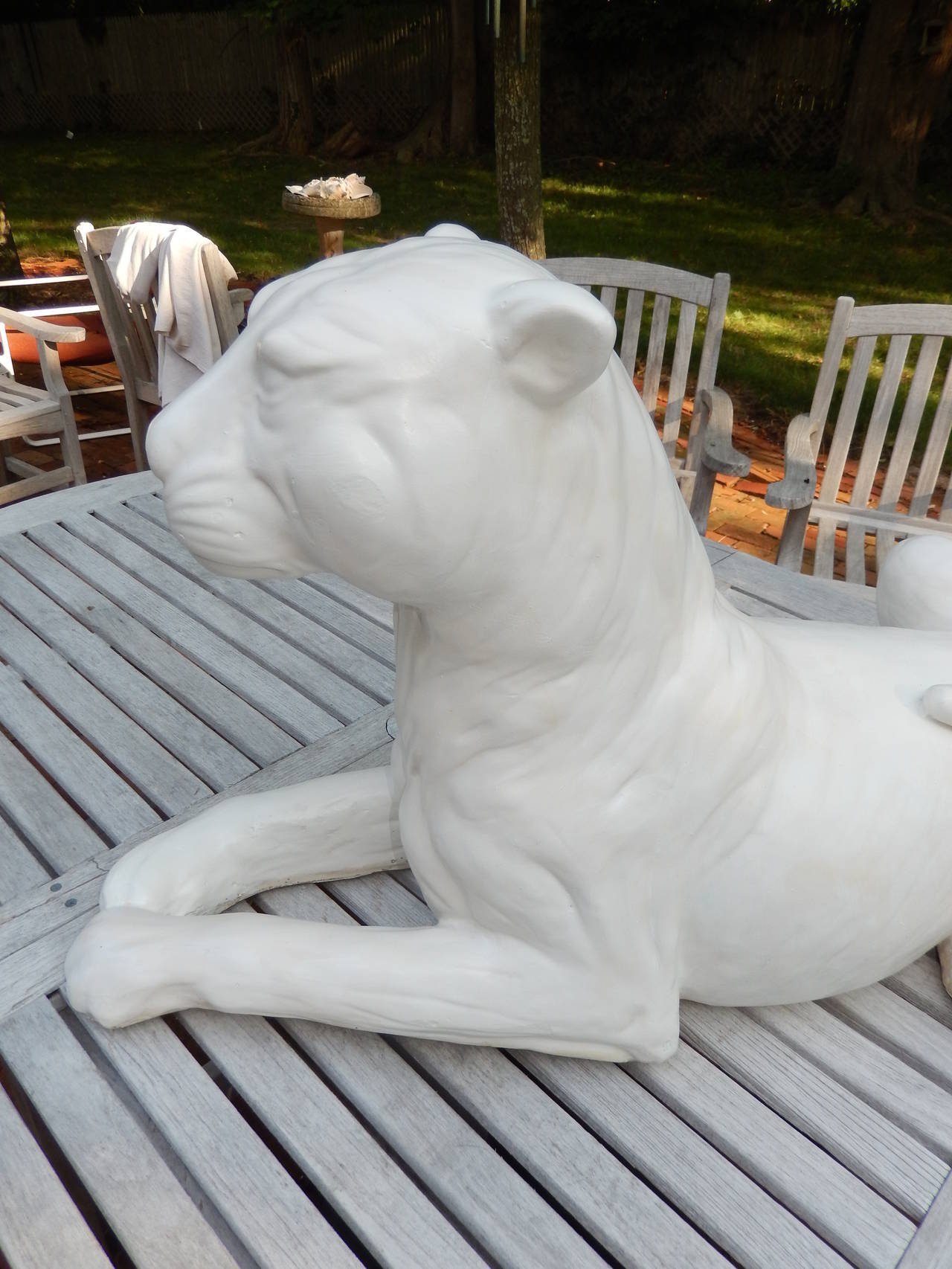 Large Bone White Glazed Pottery Lion Sculpture, After Meissen, 1930s In Excellent Condition In Bellport, NY