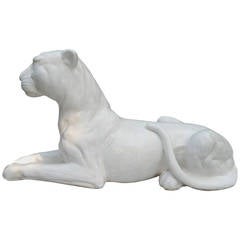 Large Bone White Glazed Pottery Lion Sculpture, After Meissen, 1930s 5