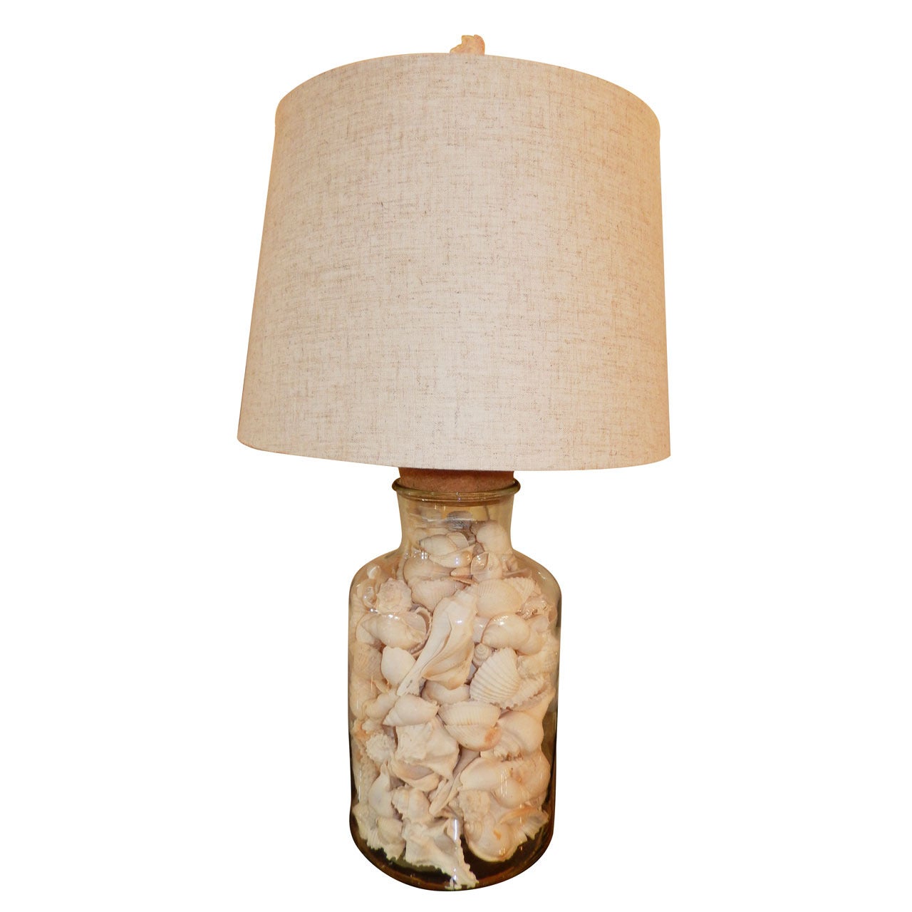 A Large Glass & Natural Sea Shell Lamp