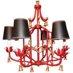 Chippendale Style Faux Bamboo and Tole Chandelier