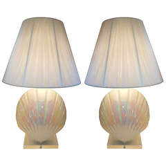 Rare Pair of Opalescent Shell Form Glass and Lucite Lamps