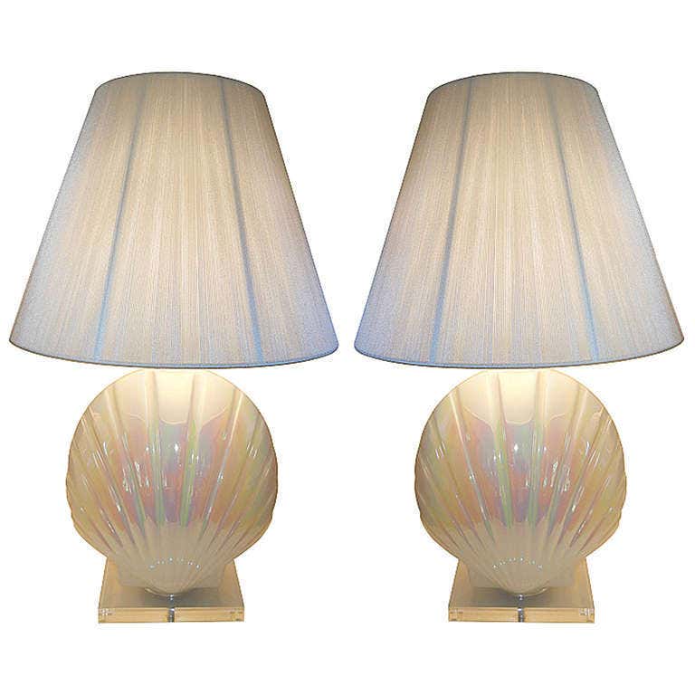 Rare Pair of Opalescent Shell Form Glass and Lucite Lamps at 1stDibs