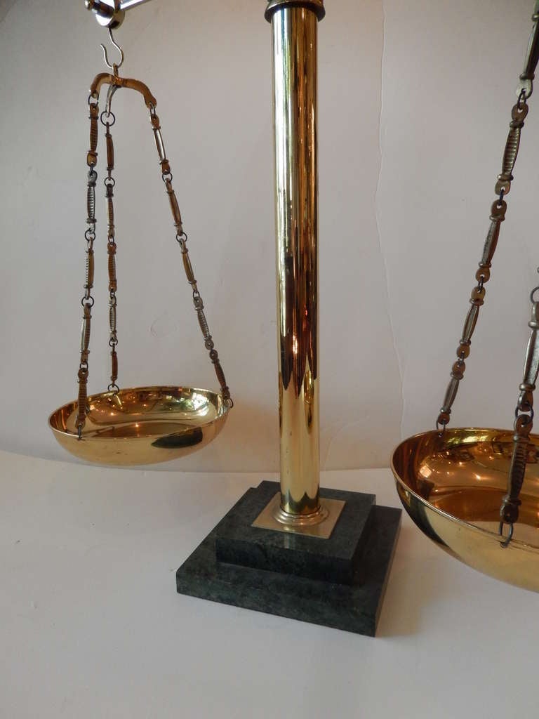 English Vintage Brass & Marble Apothecary Scales