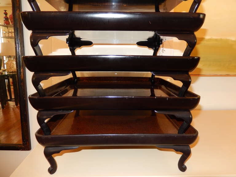 Japanese A Group of Five Oriental Stacked Serving Trays