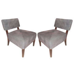 Luxurious Pair of Italian Leather and Suede Chairs