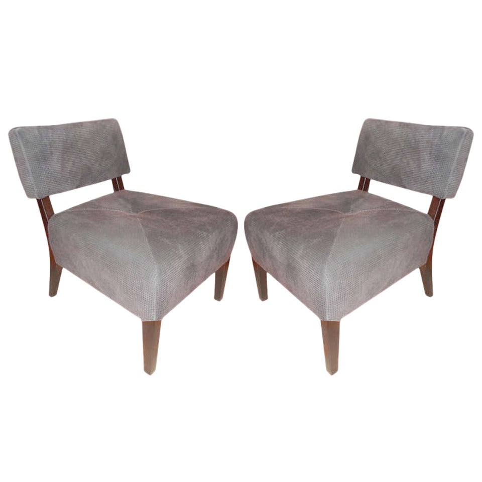 Luxurious Pair of Italian Leather and Suede Chairs