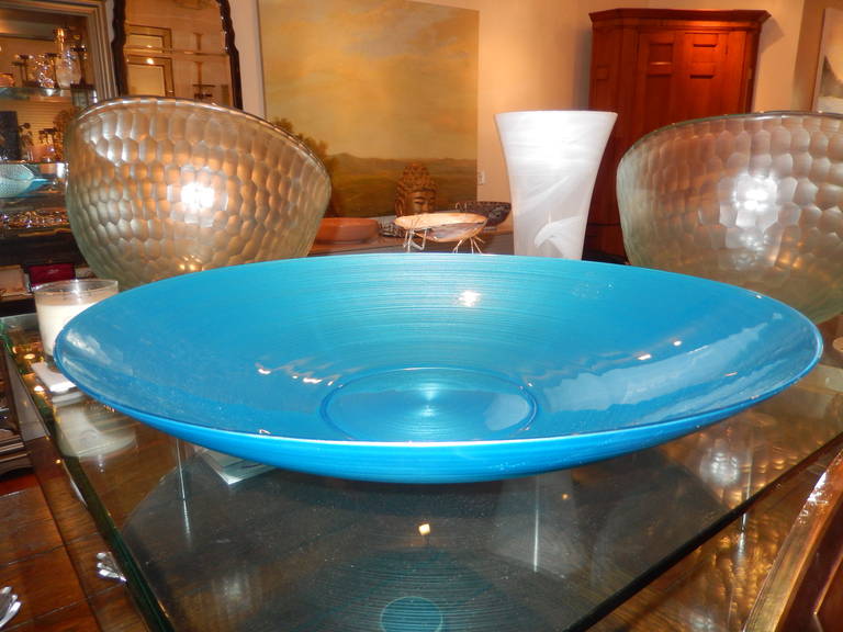 A large Murano glass handblown bowl, in wonderful teal blue.