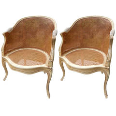Antique Pair of French 1920s Caned Bergeres
