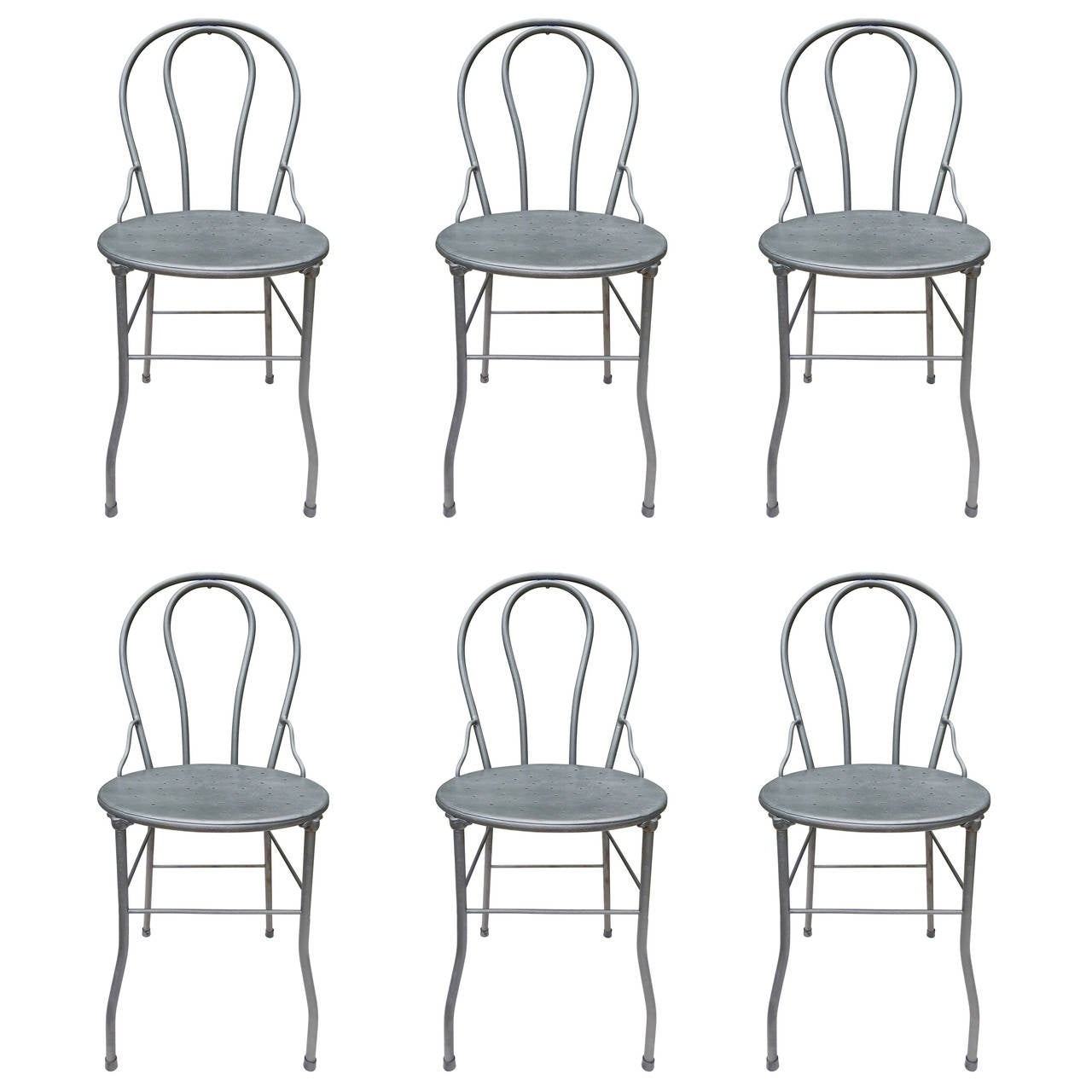 Six Midcentury Bistro Metal Chairs, Industrial For Sale at 1stdibs
