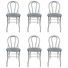 Six Midcentury Bistro Metal Chairs, Industrial 8