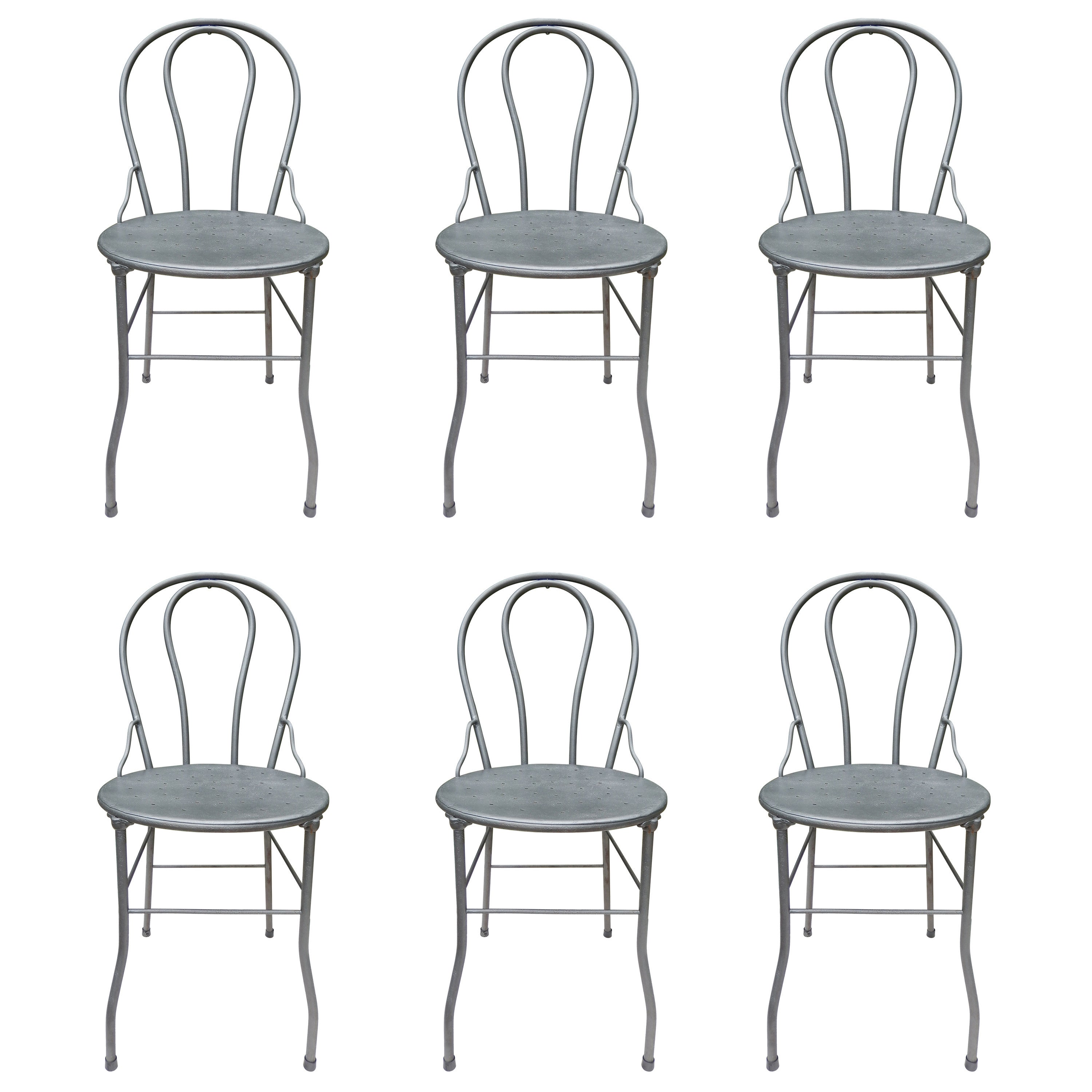 Six Midcentury Bistro Metal Chairs, Industrial 