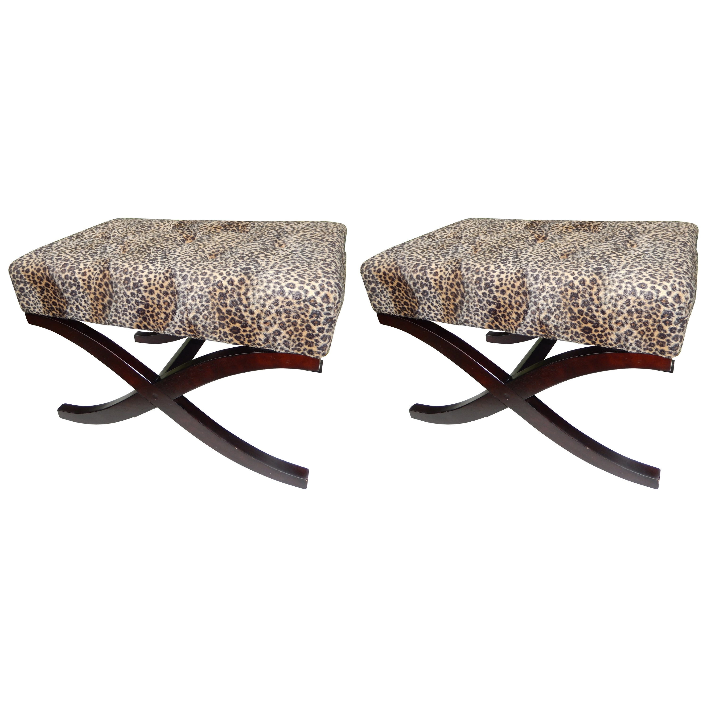 Pair of Regency Style Leopard Print Benches
