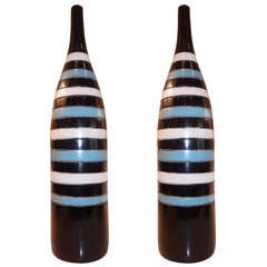 Pair of Tall Studio Crafted Ceramic Bottles/Vessels