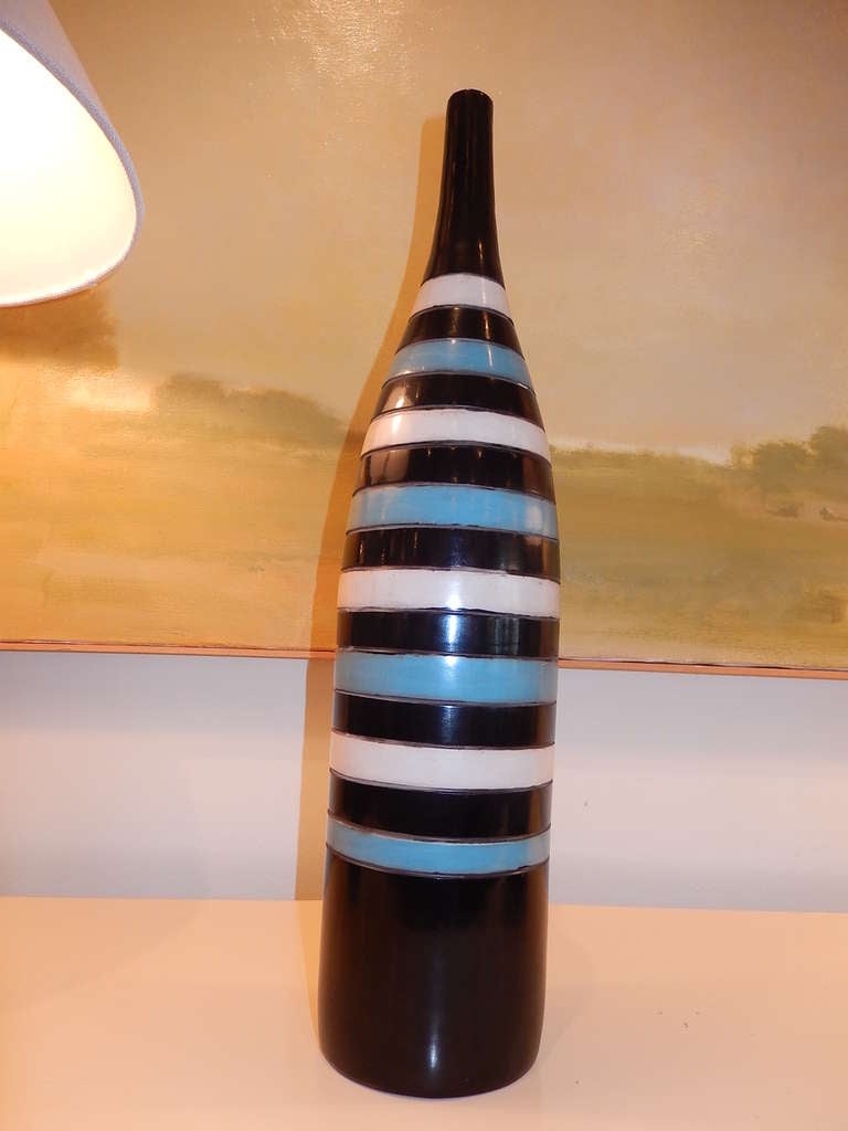 Pair of Tall Studio Crafted Ceramic Bottles/Vessels
