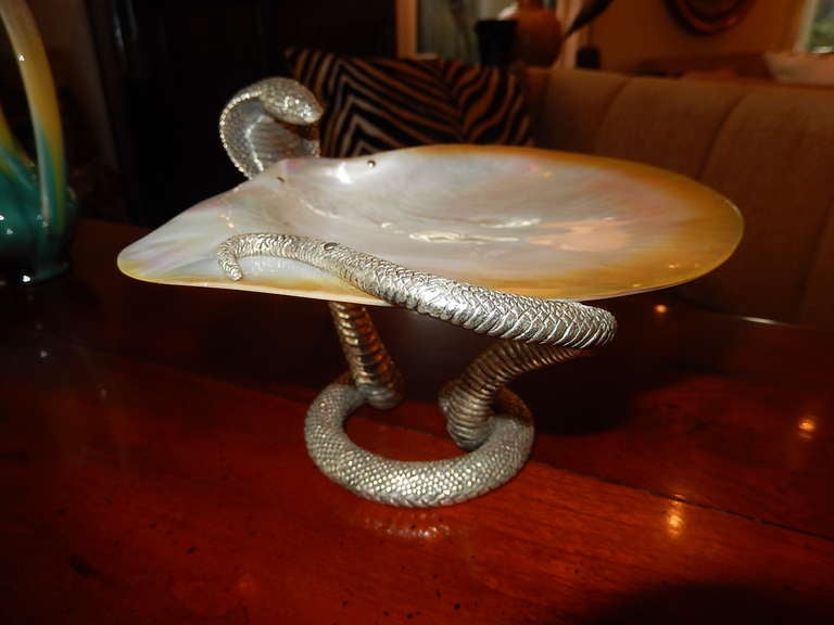 Classic Art Deco Style Cobra & Shell Stand/Platter In Excellent Condition In Bellport, NY